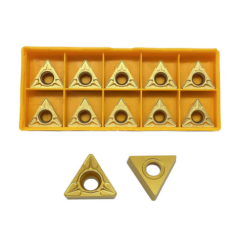 Gold Carbide Inserts For External Turning TCMT16T308 TCMT32.52, 10-piece pack, pro grade CVD coated for steel and cast iron.