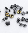 15Mm Metal Snap Fastener Kit With Pliers And Adapter 40Set Dope Black Button Snaps shown in close-up on white surface