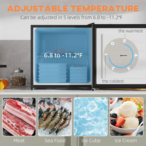 Keep Your Stash Ice Cold With This Sick 1.1 Cu Ft Countertop Freezer That Masters Tiny Spaces For Dorm Rooms And Apartments While Delivering Crisp Adjustable Cooling And Modern Silver Style, showcasing 5-level adjustable temperature dial.