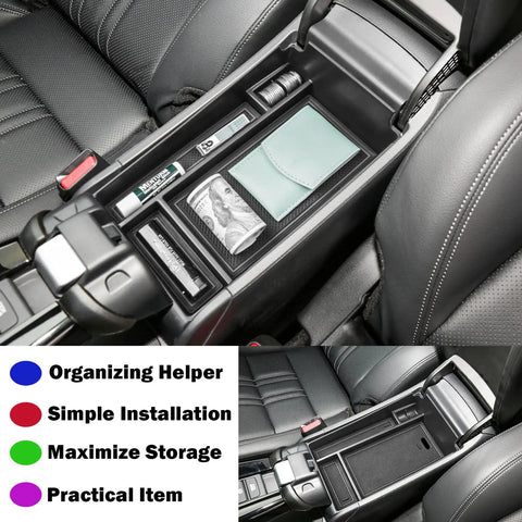 Center Console Organizer Tray For Honda HR-V 2023-2026 ABS Armrest Storage Box With Coin Holder showing internal compartments.