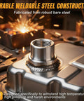 Heavy Duty Steel Weld On Bung With Half Inch Npt Female Thread And Stepped Flange for gas tank fixes and shop work, detailed view.