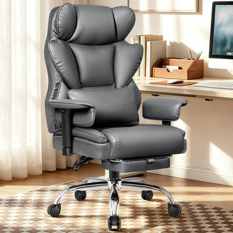 Boss Level Big And Tall Office Chair With Footrest And Lumbar Support, Extra Wide 23.6 Inch Seat, Heavy Duty High Back Ergonomic Chair