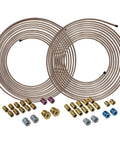 Copper Nickel Brake Line Kit Two Pack With Three Sixteenths Inch And One Quarter Inch Twenty Five Foot Tubing Coils And Fittings Rust Resistant CuNi