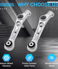 Plug And Play Front Suspension Control Arm Kit For BMW 5 And 6 Series, Includes Upper And Lower Arms, Sway Bar Link, Tie Rod, Rack And Pinion Boot Replacement, Compatible With XDrive Models Like 528i 535i 640i 650i front view showing metal arms.