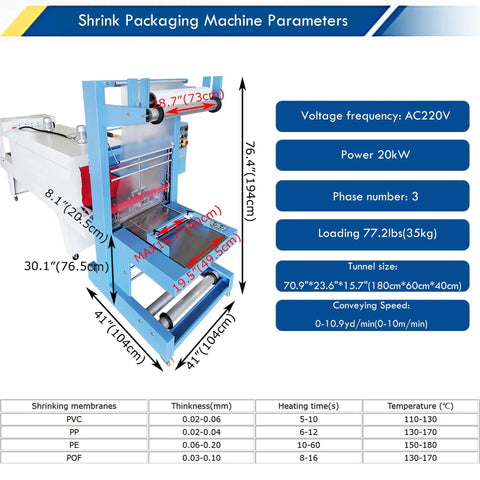 No Sweat Heavy Duty 2 In 1 Heat Shrink Packaging Machine Automatic Film Sealer And Cutter Compact Thermal Tunnel with specs