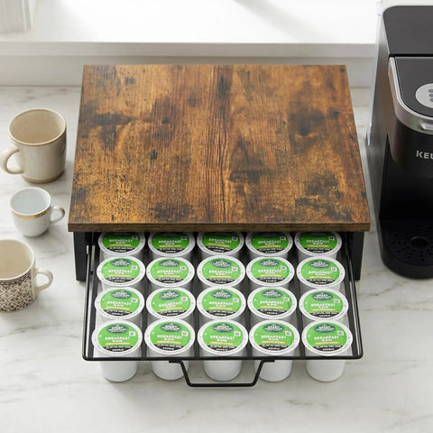 Cup Holder Organizer For Coffee Pods With Sliding Drawer Holds 30 Pods Sturdy Metal Frame No Assembly Grab And Go Capsule Storage