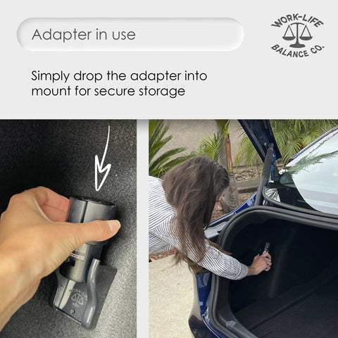 Dope J1772 Charging Adapter Holder For Tesla Model Y Juniper And Model 3 Highland Plus S And X Secure Trunk Mounted Griptape in use