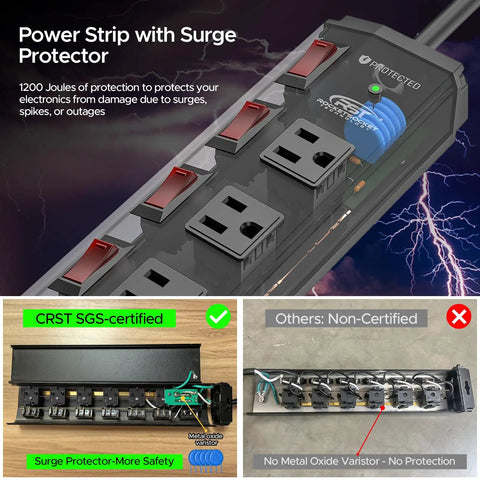Beefy Heavy Duty Metal Power Strip With Individual On Off Switches, Extra Wide 1.77 Inch Spacing, Surge Protector Comparison
