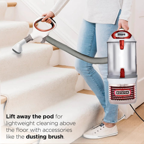 Shark Lift Away Upright Vacuum With Hepa Filter For Pet Hair and Carpet Cleaning White And Red Model Nv501 Powerful Suction Lightweight Design For Home And Stairs Easy Maneuverability