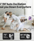 Family in living room with 20000mAh Portable Fan With Battery, 8 Inch Oscillating Fan For Camping And Travel, Remote Control LED Light