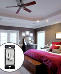 Bedroom with 3 Speed Ceiling Fan Control And Dimmer Light Switch With Dual Slide Controls For Full Range Dimming And Four Fan Speeds
