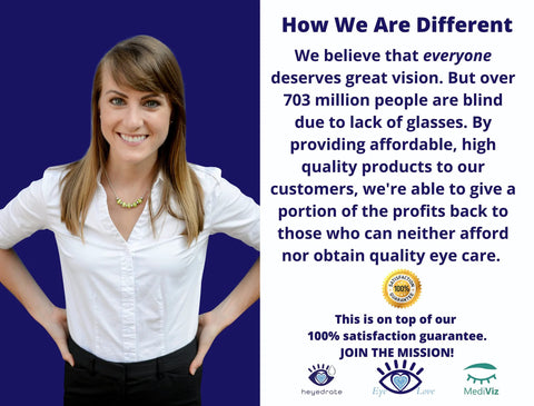 Banner image of a smiling woman in a white blouse on blue background, with a right-side bold text panel and logos.