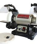 Badass 1/2 Horsepower Dual Speed Bench Grinder Buffer Combo with cast iron base and aluminum tool rests for sharpening.