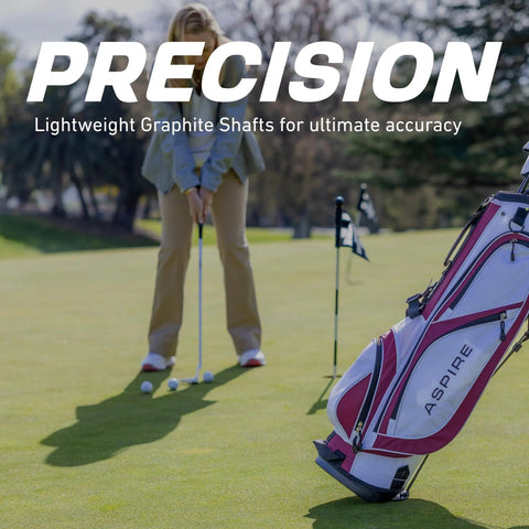 Golfer practicing putt with Women’s X1 Complete Golf Club Set With Driver Fairway Hybrid Irons Putter Stand Bag And Headcovers