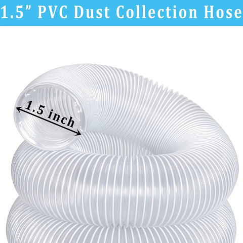 Clear 1-1/2 Inch By 10 Foot Dust Collection Hose With Carbon Steel Wire For Dust Collectors And Woodworking Tools coiled