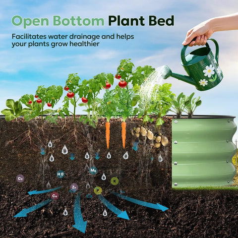 No-Fuss Easy Start Raised Garden Bed 4x2x1 Ft Galvanized Metal Planter Box With Safety Edge Trim showing water drainage benefits