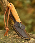 Five Point Five Inch Handmade Hunting Skinning Knife With Two Inch D2 Steel Fixed Blade And Three Point Five Inch Olive Wood Handle