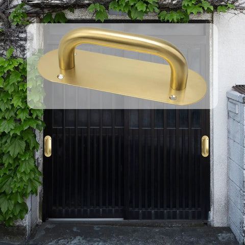 Gold Oval Base 304 Stainless Steel Door Pull Handles Set Durable Heavy Duty 8 Inch Built Tough Satin Finish For Glass Doors Fire Doors Entrance And Exit 2 Pack on black gate