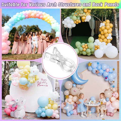 20 Pack Heavy Duty Balloon Arch Clips Plus 100 Multicolored Hot Air Balloons For Instant Birthday Party Setup, Woodworking And Studio Backdrop Spring Clamps That Are Totally Awesome And Ready To Use Right Now, clear plastic clip