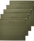 Heavy Duty Green Hanging File Folders With Adjustable Tabs And Removable Label Inserts For Standard Letter Size Papers stacked neatly.