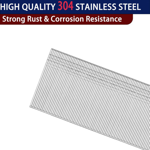 Top Shelf Badass 18 Gauge Brad Nails Assortment Featuring 304 Stainless Steel For Serious Rust Resistance Comes With Five Essential Picks In A Hella Big 5000 Piece Kit Ready For Your Next Shop Gig Without Any Drama showing 304 stainless steel brad nails.