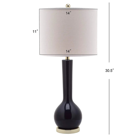 Long Neck Navy Ceramic Table Lamps Set Of 2, Modern Contemporary 31 Inch with white cotton shade, single lamp view