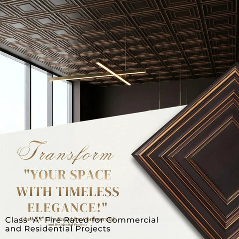 PVC Ceiling Tile 2x2 Lay In Or Glue Up Covers 40 Sq Ft Antique Copper 10 Piece With Dope Tin Look, ceiling close-up