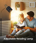 Tall 65 Inch Modern Industrial Floor Lamp With Black And Gold Copper Accents, 360 Degree Adjustable Lampshade in bedroom
