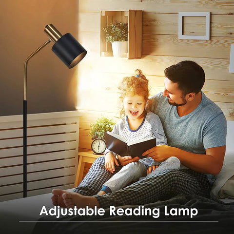 Tall 65 Inch Modern Industrial Floor Lamp With Black And Gold Copper Accents, 360 Degree Adjustable Lampshade in bedroom