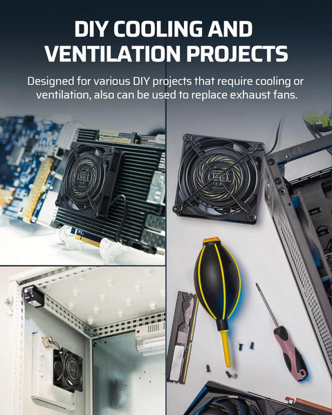 Built Like A Tank Waterproof Exhaust Fan 80mm 2 Pack 120V AC Cooling Ventilator 14W 2470RPM 21 CFM installed in DIY cooling project.
