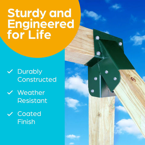 Heavy Duty Steel A Frame Swing Set Brackets Kit With Hardware Two Pack For Outdoor Wooden Swingset Built To Last Premium Quality Solid Welded Joints Easy Install Green Powder Coated Finish Includes Wood Screws And Washers