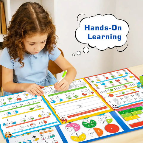 Child using Fraction Playbook For Kids With Tiles And Circles Hands On Montessori Style Math Manipulatives For Homeschool And Classroom
