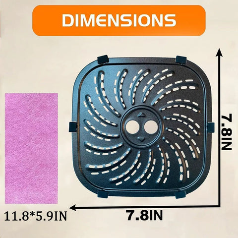 Dope 4QT Air Fryer Grill Pan Fits PowerXL Vortex Pro, dimensions 7.8in by 7.8in, heavy carbon steel nonstick crisper plate.