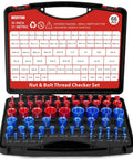 66 Piece Thread Checker Set For Nut And Bolt Size Checks In Tight Spaces With SAE And Metric Gauges DIY Friendly Includes 35 Standard And 31 Metric Sizes For Quick Easy Identification, open case