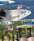 Built Tough Aluminum American Flag Pole Kit With 360 Degree Swivel Mount on a boat and golf cart flying 12 x 18 inch USA banner.