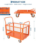 1800 Lbs Platform Truck Cart With Cage 6 In 1 Multi Functional Design Transforms Into Cage Cart Flatbed Dolly 2 Shelf Cart U Boat Truck Or 3 Side Fence Cart Hand Truck For Warehouse Groceries And Heavy Moving, 39x24x41.5 in