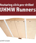 Top Shelf Diy Table Saw Crosscut Sled Kit With Two 19 Inch Predrilled Uhmw Slide Bars features pre-drilled UHMW runners for smooth cuts.
