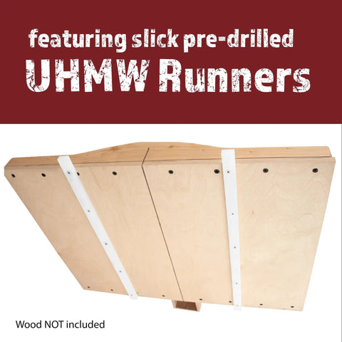 Top Shelf Diy Table Saw Crosscut Sled Kit With Two 19 Inch Predrilled Uhmw Slide Bars features pre-drilled UHMW runners for smooth cuts.