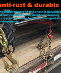 Heavy Duty Grade 70 Chain Transport Kit with chains securing load on trailer, anti-rust finish visible on chain link, 10 ft lengths