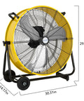 Heavy Duty 24 Inch Industrial Drum Fan With Brushless DC Motor, Ultra Quiet Powerful Airflow Up To 7800 CFM, yellow frame