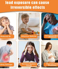 Infographic showing effects of lead exposure on health, emphasizing risks for families and children. No Fuss Straight Up Accurate Lead Water Test Kit For Drinking Water Safety At Home With Quick Ten Minute Results To Look Out For Your Little Ones And Deliver Real Peace Of Mind.