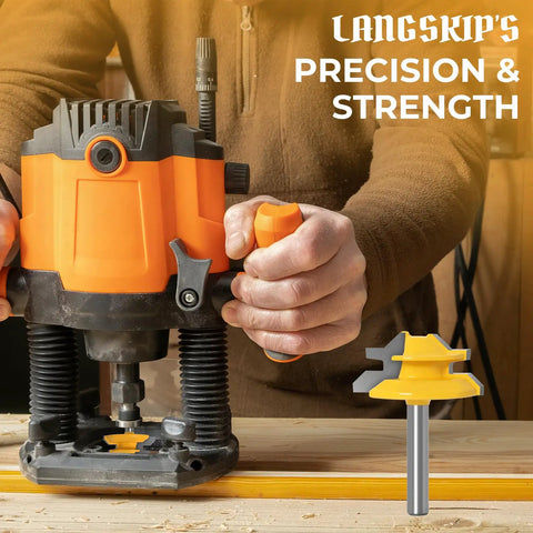Use of 45 Degree Lock Miter Router Bit Set Three Piece Kit With One Quarter Inch Shank For Woodworking in action