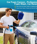 Man using All In One Foam Cannon Car Wash Kit With Garden Hose Gun, Thick Foam Gun For Home Detailing, Microfiber Wash Mitt