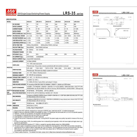 No Fuss Heavy Duty 12 Volt 35 Watt Switching Power Supply UL Listed AC To DC Converter specifications diagram.