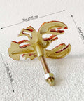Lobster Shaped Cabinet Knobs Set of 2 Hand Painted Metal Drawer Pulls with mounting screws, size 3L x 2W x 2.5H in
