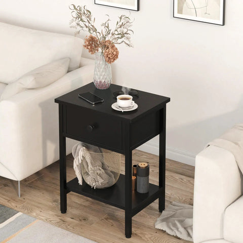 Totally Legit Nightstands Set Of 2 With Deep Drawers And Open Storage Shelf Made From Heavy Duty Wood And Powder Coated Alloy Steel Legs Rock Solid Side Tables For Bedroom Or Living Room with coffee and flowers