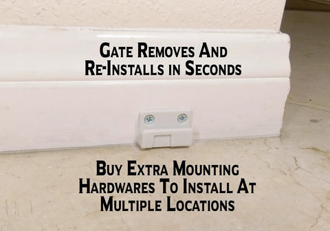 Wall mount for Retractable Indoor Outdoor Pet Safety Gate For Doorways And Stairs Up To 54 Inches with easy re-installation text