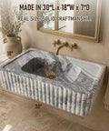 Calacatta Viola Marble Fluted Sink, 30x18x7, wall mounted, hand-carved natural stone vanity basin with elegant fluted design.
