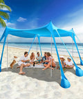 Beach Tent 10 By 10 Ft Portable Shade Shelter With 8 Sandbags, 4 Thickened Aluminum Poles And UPF 50 Plus Sun Defense Sky Blue