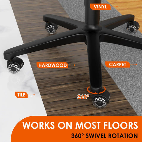 Rock Solid Heavy Duty Rubber Casters Universal Office Chair Wheels Smooth Gliding Replacement Rollers For Desk Gaming Chairs Floor Savers Protects Hardwood And Carpet Silent Smooth Cruise Set Of Five Silver on hardwood and carpet